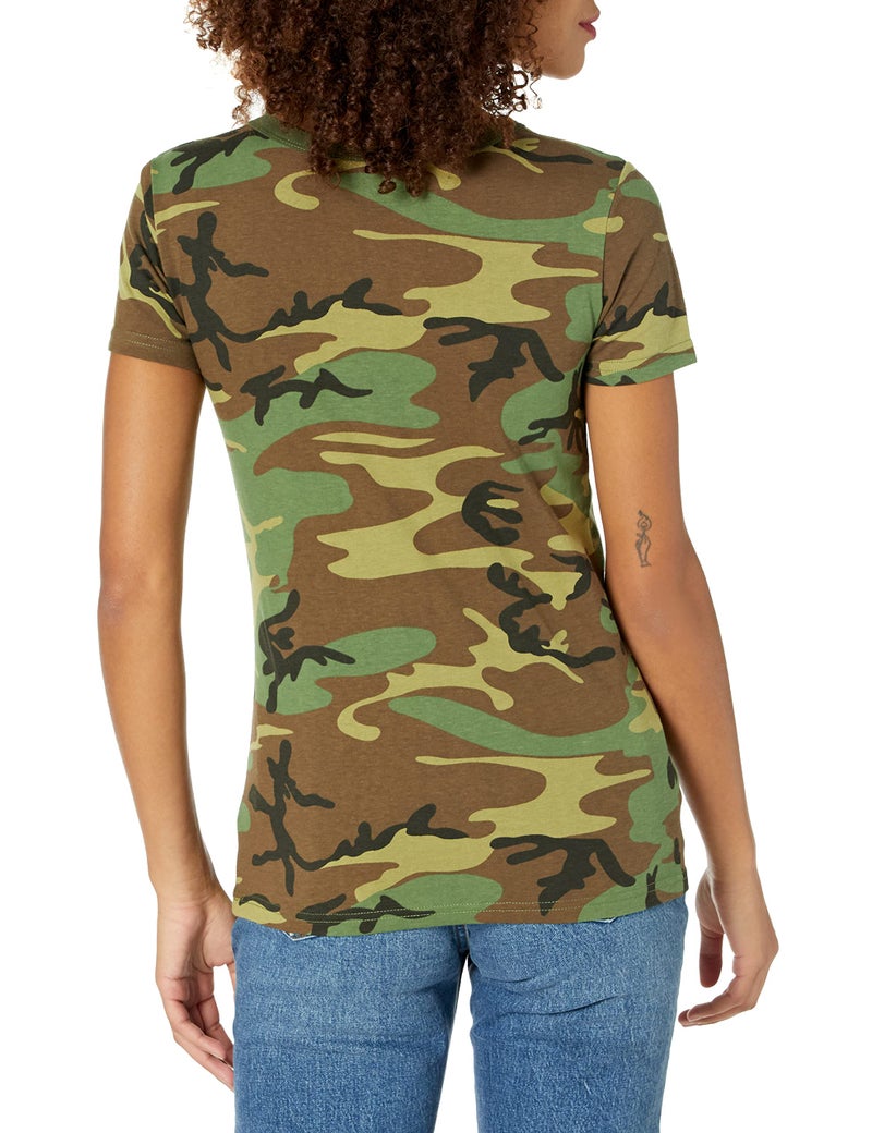 BACKBONE Womens Ladies Army Military Gym Training Outdoor Hunt Camp Camouflage Short Sleeve Tee T-Shirt (Woodland Camo,Size M) - Image 2